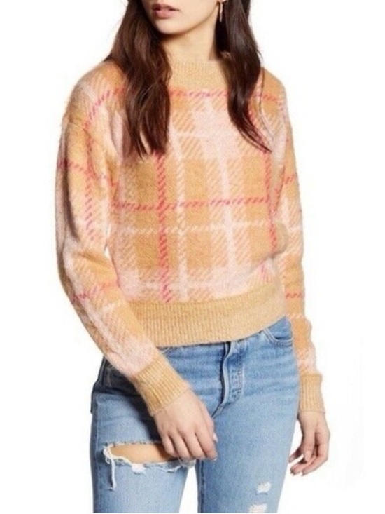 bp Sweaters - bp Peach & Pink Plaid Crewneck Sweater